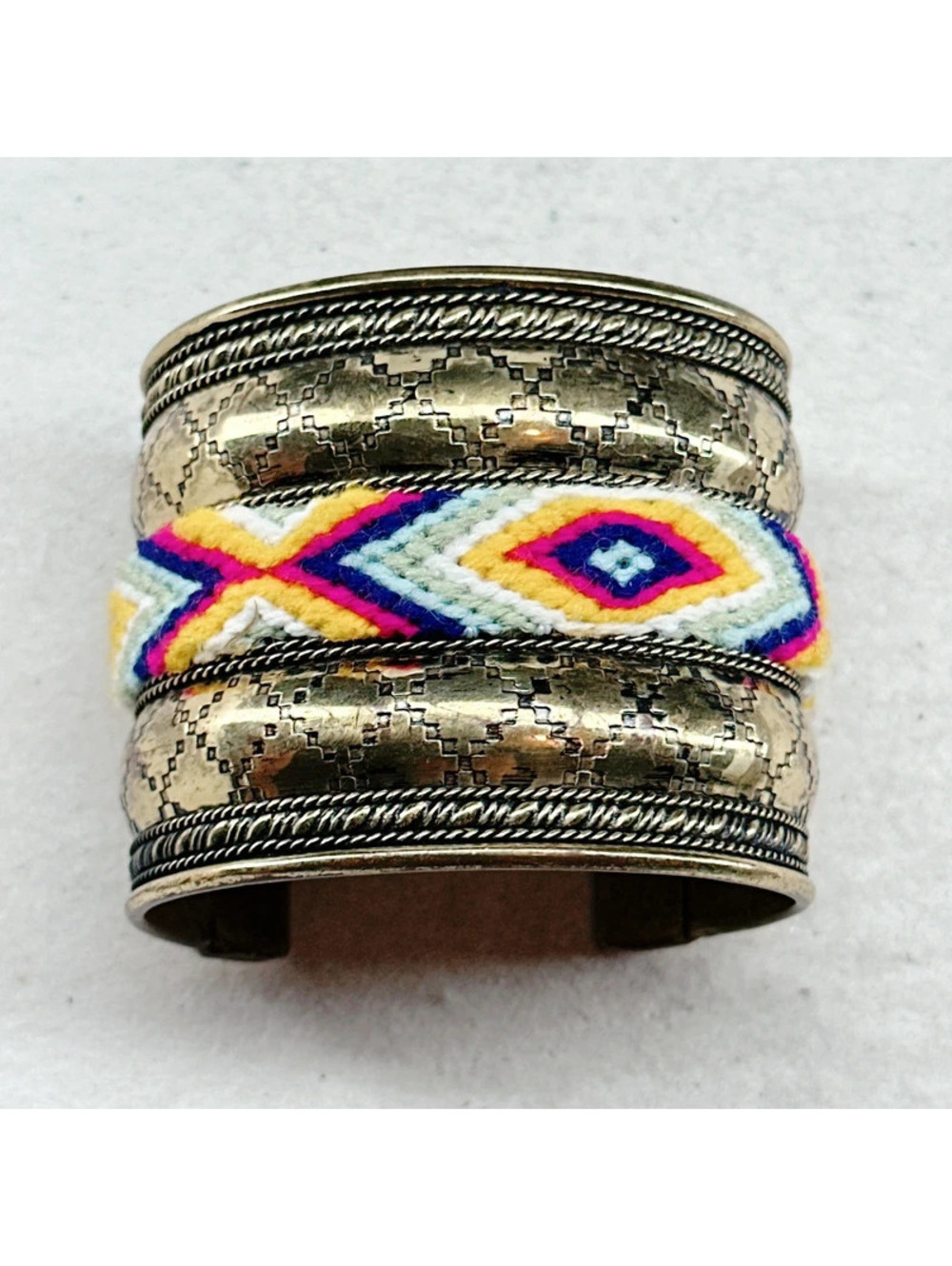 77a. Bronze Fabric Southwest Cuff Bracelet